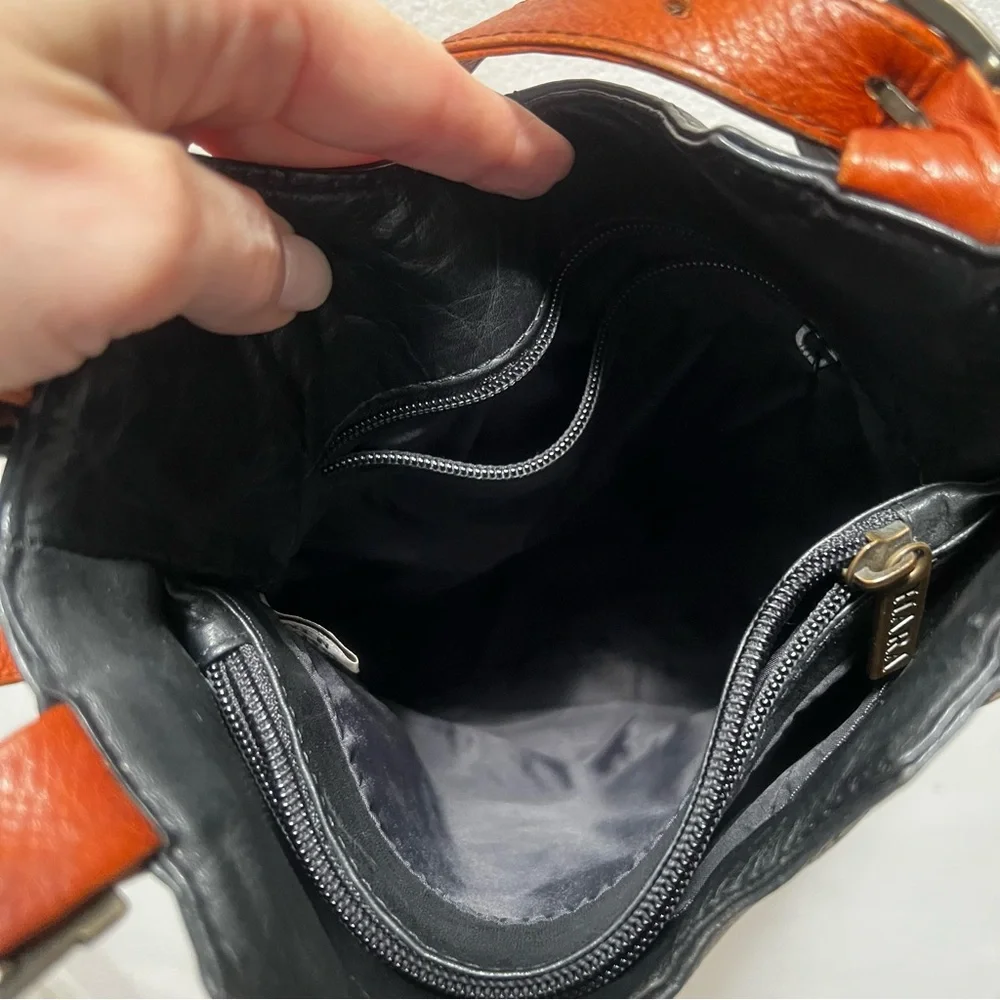 Hara Daviny Genuine Leather Vintage Shoulder Bag Black Brown Double Handle Purse